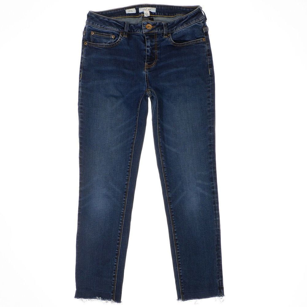 Tribal Skinny Jeans Size 4 Womens Crop Dark Blue Denim Stretch Raw Hem 26x24.5